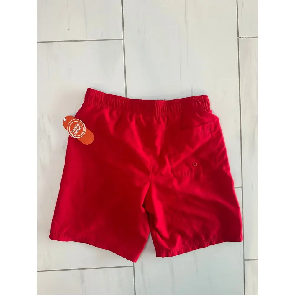 Wonder Nation Boys Red Swim Trunks Board Shorts L (10-12) NWT Quick Dry